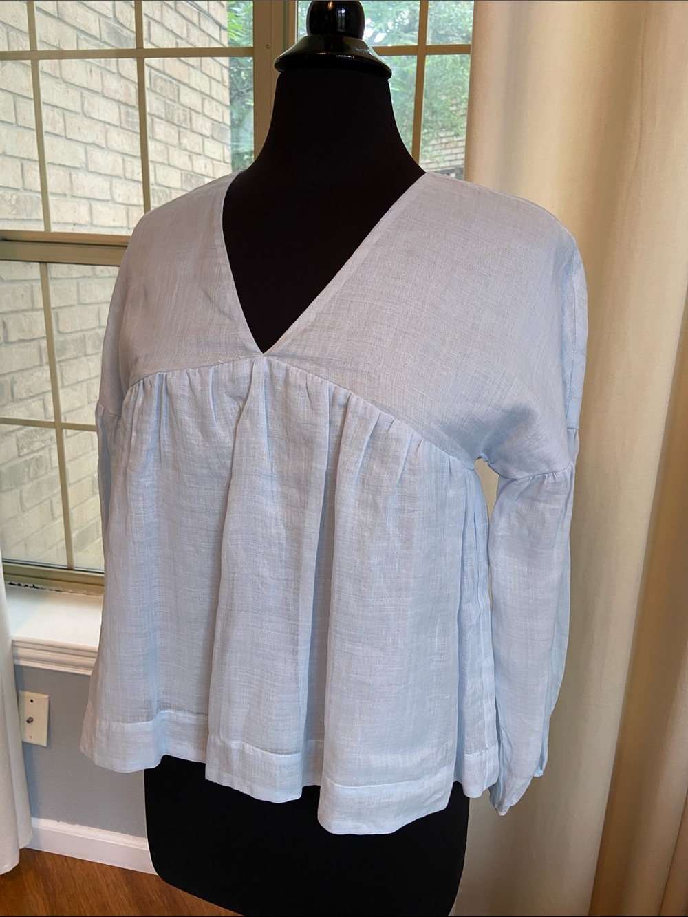 Every 100% Cotton Light Blue V-Neck Tunic Top - Brand Unspecified
